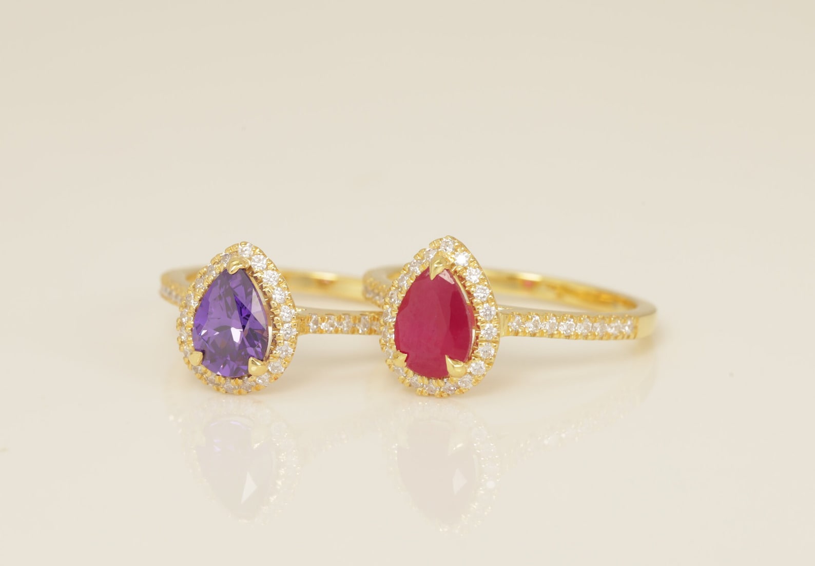 1.25 CT Diamond Halo Amethyst Engagement Ring, February Birthstone Ring, Pear Shape Amethyst Wedding Ring, Unique Promise Ring
